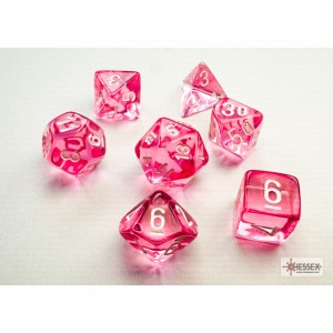 10mm Polyhedral Dice: Translucent - Pink w/ White (7) (CHX20384)