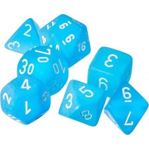 Chessex: Frosted Mini Caribbean Blue/White 7-Die RPG Set (CHX20416) Chessex: Frosted Mini Caribbean Blue/White 7-Die RPG Set (CHX20416)