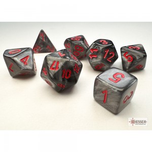 10mm Polyhedral Dice: Velvet - Black w/ Red (7) (CHX20478) 10mm Polyhedral Dice: Velvet - Black w/ Red (7) (CHX20478)