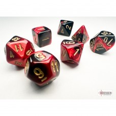 10mm Polyhedral Dice: Gemini - Black-Red w/ Gold (7) (CHX20633)