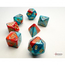 10mm Polyhedral Dice: Gemini - Red-Teal w/ Gold (7) (CHX20662)