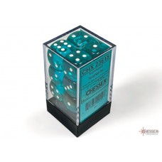 Translucent Teal/white 16mm d6 Dice Block (12 dice) (CHX23615)