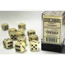  Opaque 16mm d6 Ivory/black Dice Block™ (12 dice) (CHX25600)