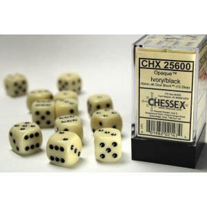 Opaque 16mm d6 Ivory/black Dice Block™ (12 dice) (CHX25600) Opaque 16mm d6 Ivory/black Dice Block™ (12 dice) (CHX25600)