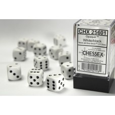  Opaque 16mm d6 White/black Dice Block™ (12 dice) (CHX25601)