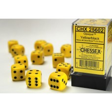  Opaque 16mm d6 Yellow/black Dice Block™ (12 dice) (CHX25602)