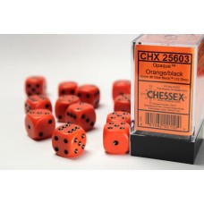  Opaque 16mm d6 Orange/black Dice Block™ (12 dice) (CHX25603)