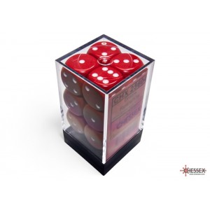 Opaque Red/white 16mm d6 Dice Block (12 dice) (CHX25604)