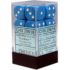  Opaque 16mm d6 Light Blue/white Dice Block™ (12 dice) (CHX25616)