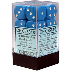 Opaque 16mm d6 Light Blue/white Dice Block™ (12 dice) (CHX25616) Opaque 16mm d6 Light Blue/white Dice Block™ (12 dice) (CHX25616)