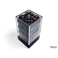 Opaque Black/gold 16mm d6 Dice Block (12 dice) (CHX25628)