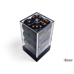 Opaque Black/gold 16mm d6 Dice Block (12 dice) (CHX25628)