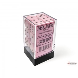 Chessex 16mm d6 Dice Set: Opaque - Pastel Pink/Black (12) (CHX25664)