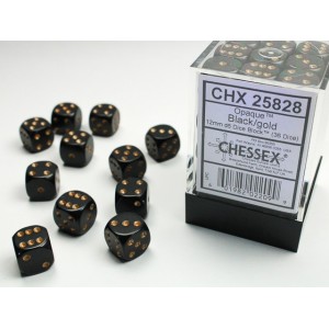 Opaque Black/gold 12mm d6 Dice Block (36 dice) (CHX25828)