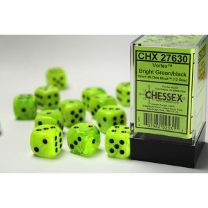 Vortex Bright Green/black 16mm d6 Dice Block (12 dice) (CHX27630)