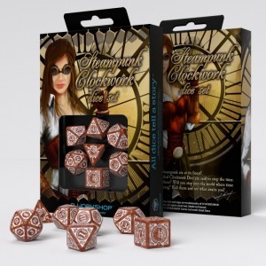 Steampunk Clockwork Caramel & White Dice Set (7) (QSSTC72)